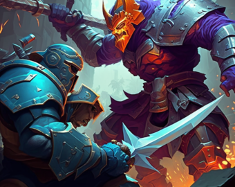 Two Dota 2 characters engaged in an intense duel, showcasing the potential of dynamic NFTs to enhance gaming experiences and create unique, interactive in-game assets.